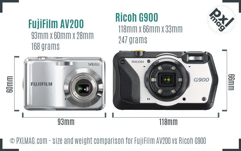 FujiFilm AV200 vs Ricoh G900 size comparison