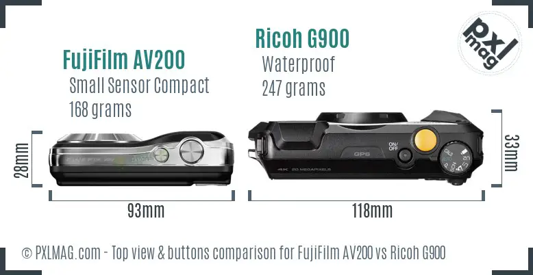 FujiFilm AV200 vs Ricoh G900 top view buttons comparison