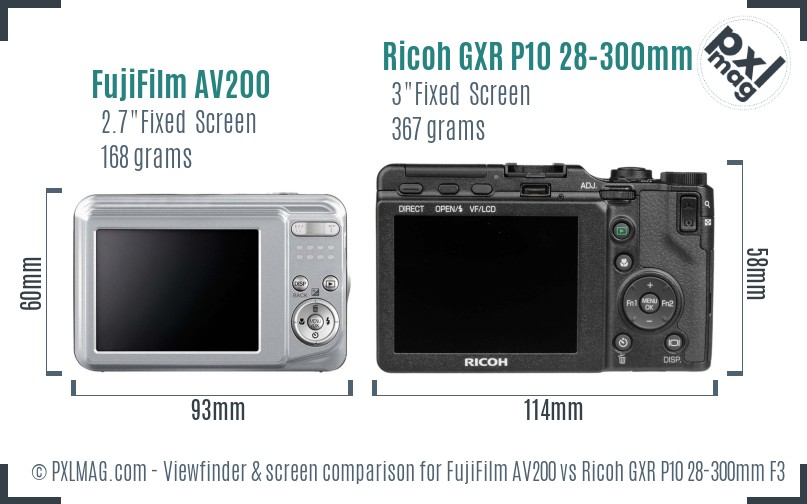 FujiFilm AV200 vs Ricoh GXR P10 28-300mm F3.5-5.6 VC Screen and Viewfinder comparison