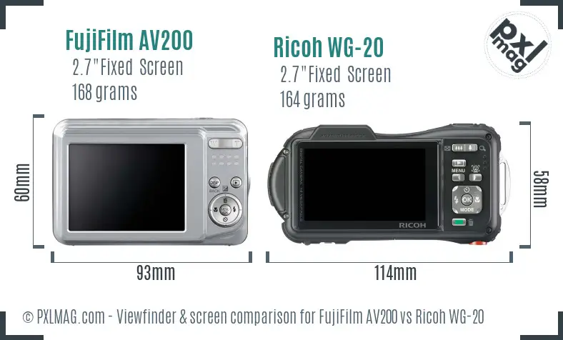 FujiFilm AV200 vs Ricoh WG-20 Screen and Viewfinder comparison