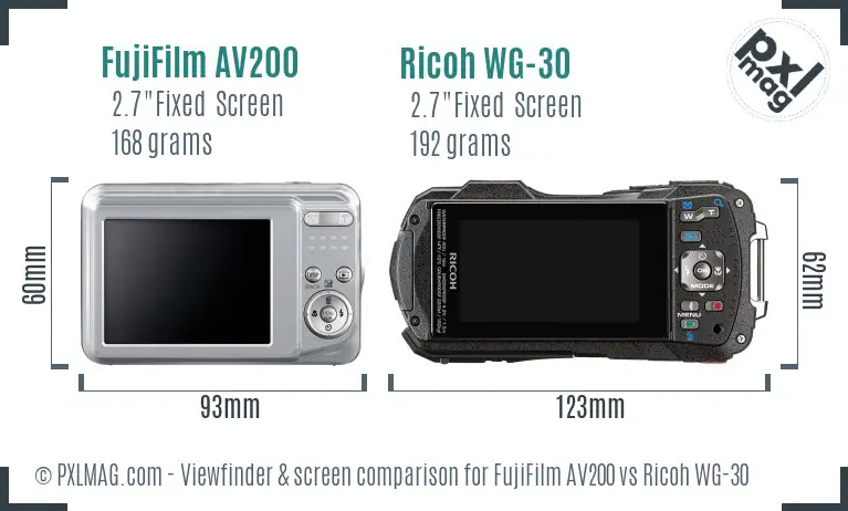 FujiFilm AV200 vs Ricoh WG-30 Screen and Viewfinder comparison