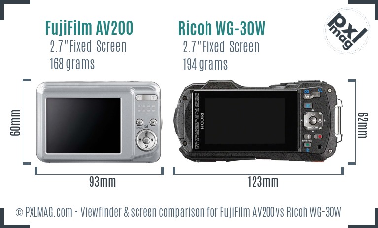 FujiFilm AV200 vs Ricoh WG-30W Screen and Viewfinder comparison