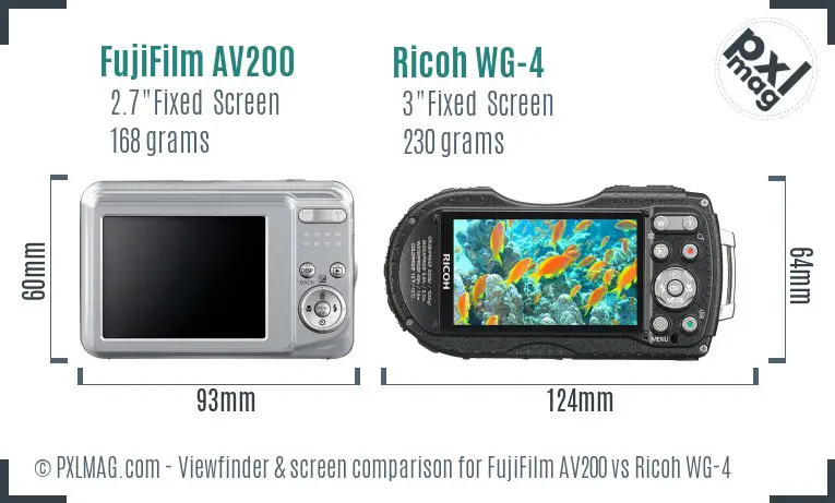 FujiFilm AV200 vs Ricoh WG-4 Screen and Viewfinder comparison