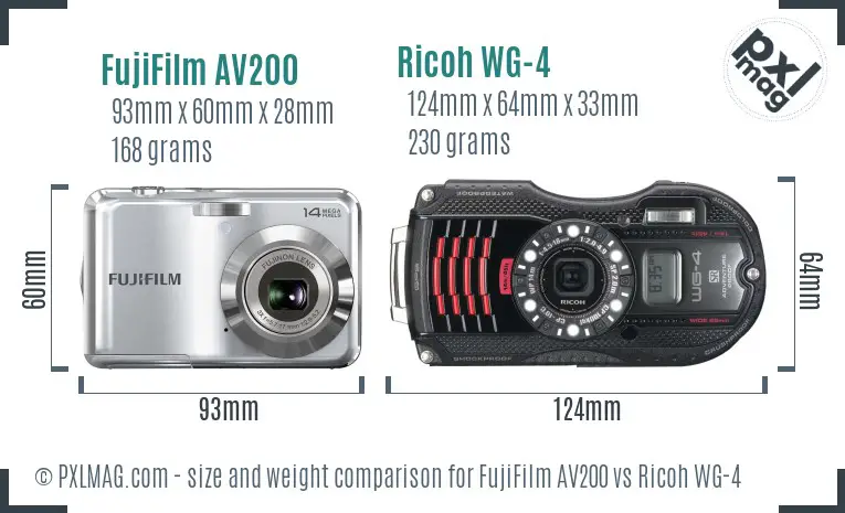 FujiFilm AV200 vs Ricoh WG-4 size comparison