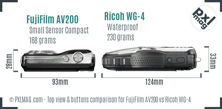 FujiFilm AV200 vs Ricoh WG-4 top view buttons comparison