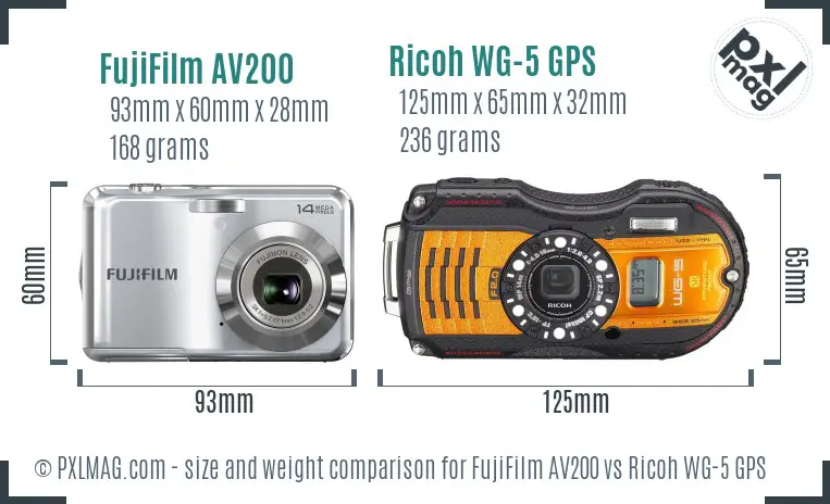 FujiFilm AV200 vs Ricoh WG-5 GPS size comparison