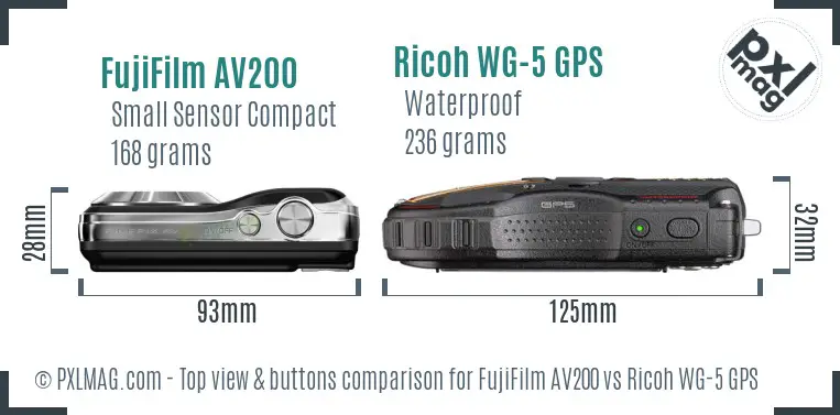 FujiFilm AV200 vs Ricoh WG-5 GPS top view buttons comparison