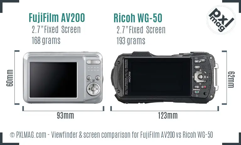 FujiFilm AV200 vs Ricoh WG-50 Screen and Viewfinder comparison