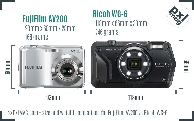 FujiFilm AV200 vs Ricoh WG-6 size comparison