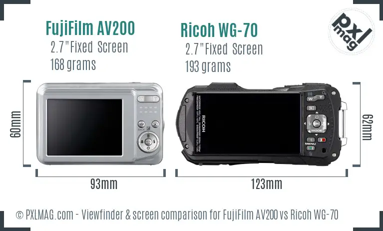 FujiFilm AV200 vs Ricoh WG-70 Screen and Viewfinder comparison