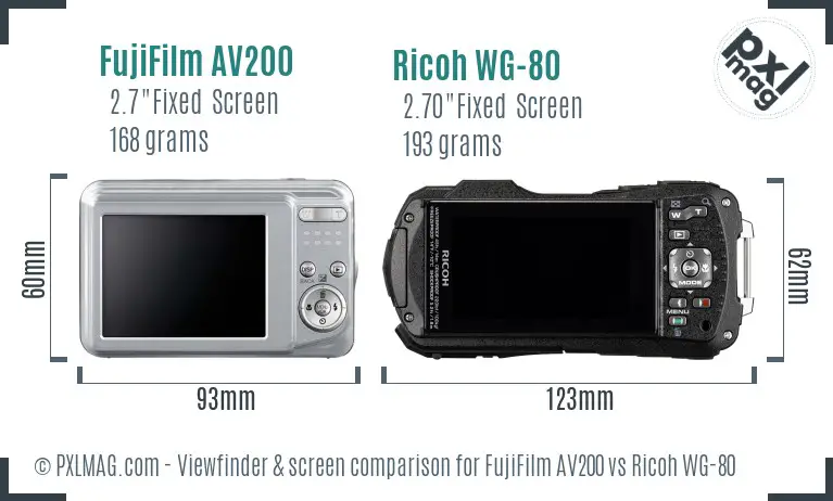 FujiFilm AV200 vs Ricoh WG-80 Screen and Viewfinder comparison