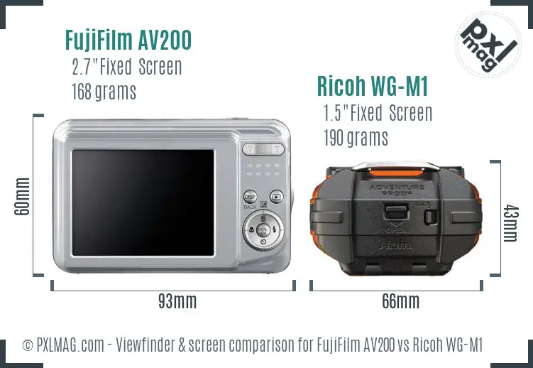 FujiFilm AV200 vs Ricoh WG-M1 Screen and Viewfinder comparison
