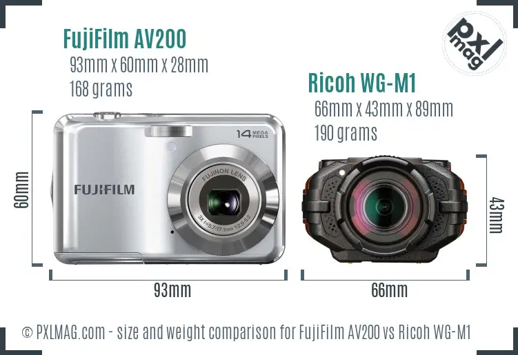 FujiFilm AV200 vs Ricoh WG-M1 size comparison