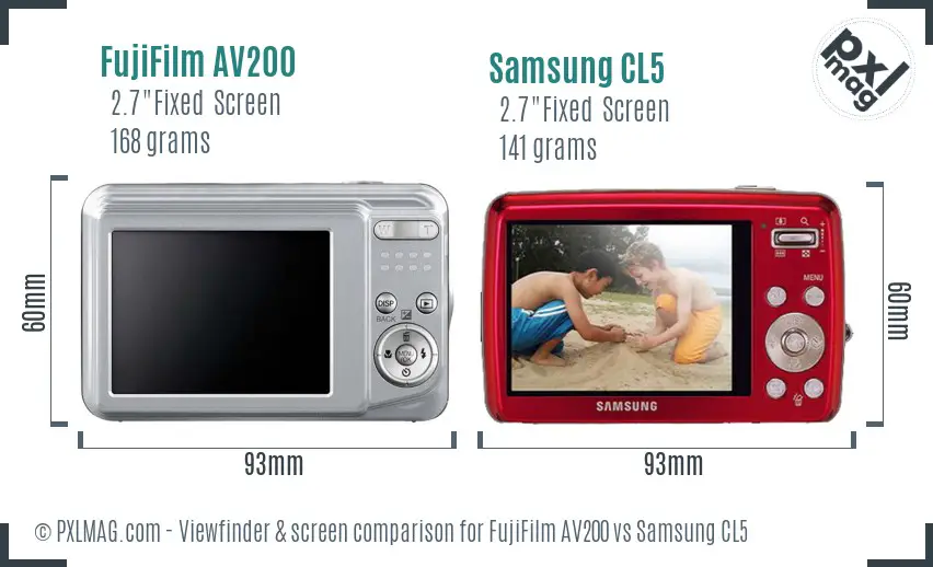 FujiFilm AV200 vs Samsung CL5 Screen and Viewfinder comparison