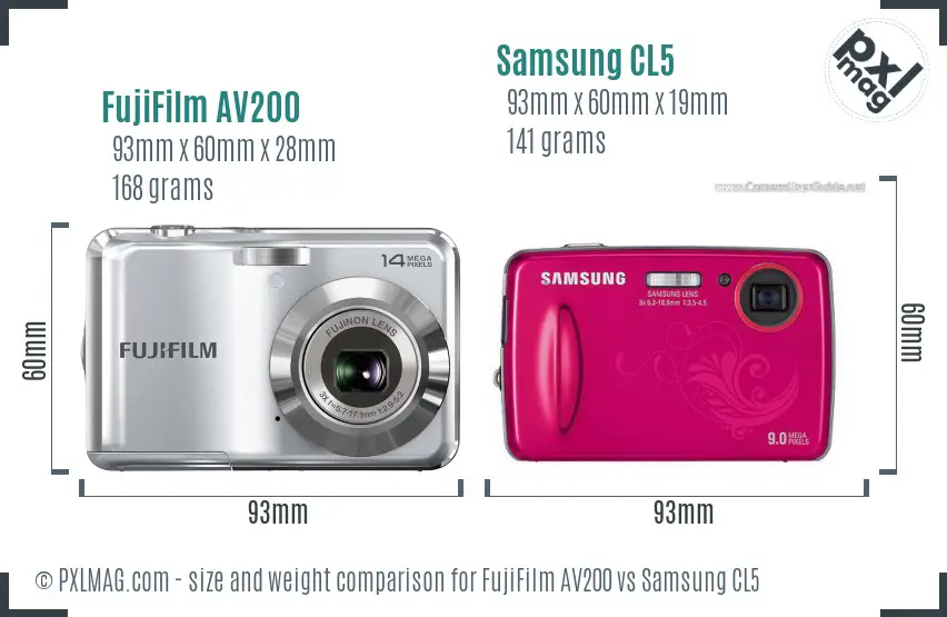 FujiFilm AV200 vs Samsung CL5 size comparison