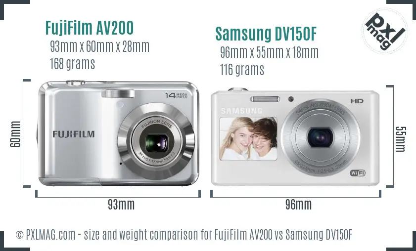 FujiFilm AV200 vs Samsung DV150F size comparison