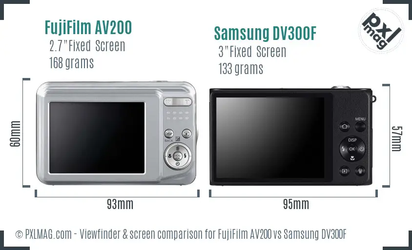 FujiFilm AV200 vs Samsung DV300F Screen and Viewfinder comparison