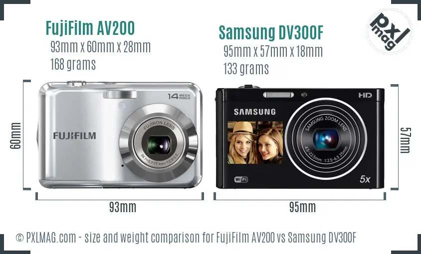 FujiFilm AV200 vs Samsung DV300F size comparison