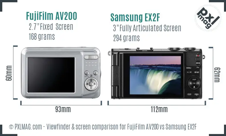 FujiFilm AV200 vs Samsung EX2F Screen and Viewfinder comparison