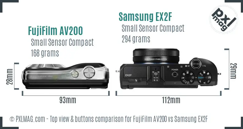 FujiFilm AV200 vs Samsung EX2F top view buttons comparison