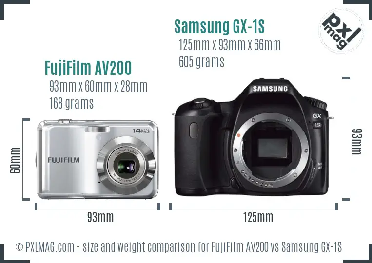 FujiFilm AV200 vs Samsung GX-1S size comparison