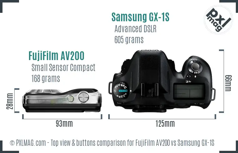 FujiFilm AV200 vs Samsung GX-1S top view buttons comparison