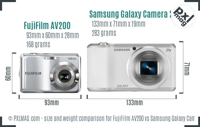 FujiFilm AV200 vs Samsung Galaxy Camera 2 size comparison