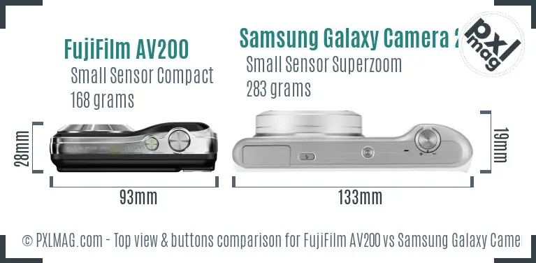 FujiFilm AV200 vs Samsung Galaxy Camera 2 top view buttons comparison