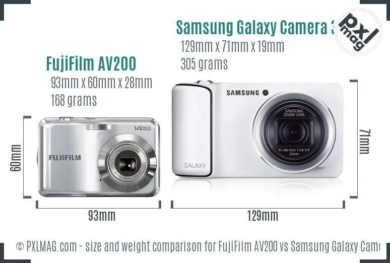 FujiFilm AV200 vs Samsung Galaxy Camera 3G size comparison