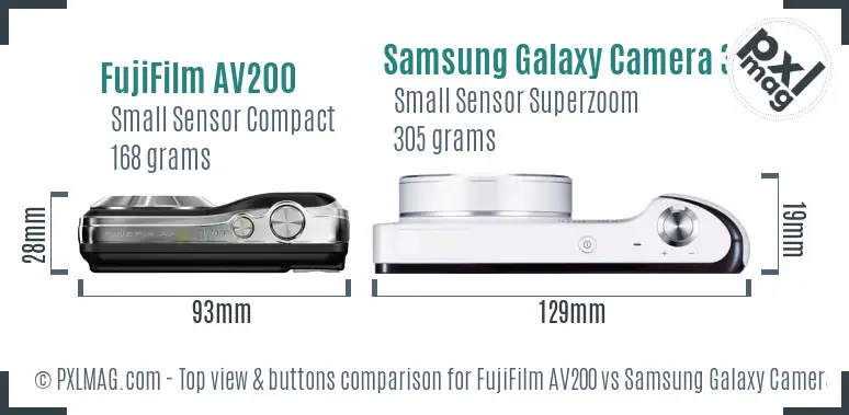 FujiFilm AV200 vs Samsung Galaxy Camera 3G top view buttons comparison