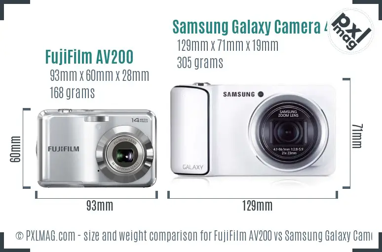 FujiFilm AV200 vs Samsung Galaxy Camera 4G size comparison FujiFilm AV200 vs Samsung Galaxy Camera 4G size comparison