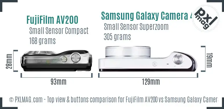 FujiFilm AV200 vs Samsung Galaxy Camera 4G top view buttons comparison FujiFilm AV200 vs Samsung Galaxy Camera 4G top view buttons comparison