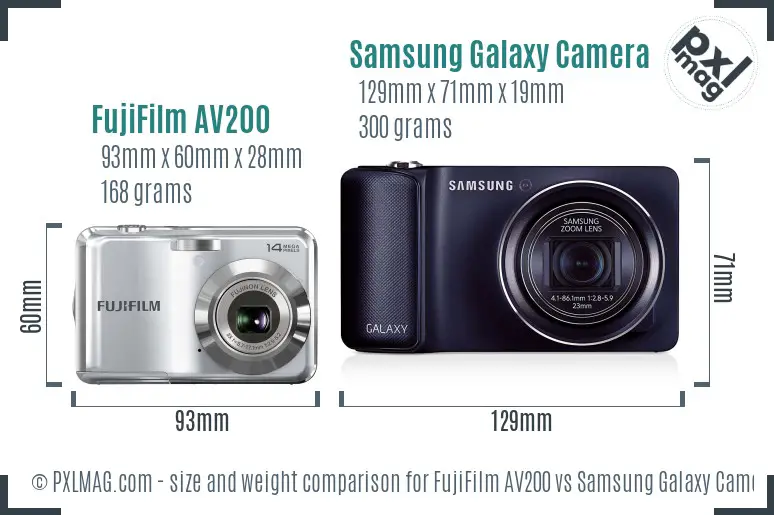 FujiFilm AV200 vs Samsung Galaxy Camera size comparison