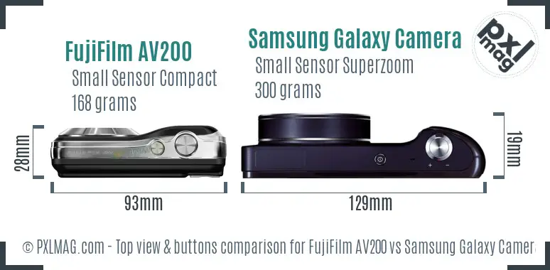 FujiFilm AV200 vs Samsung Galaxy Camera top view buttons comparison