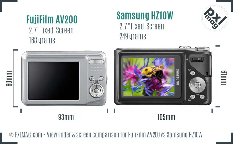 FujiFilm AV200 vs Samsung HZ10W Screen and Viewfinder comparison FujiFilm AV200 vs Samsung HZ10W Screen and Viewfinder comparison