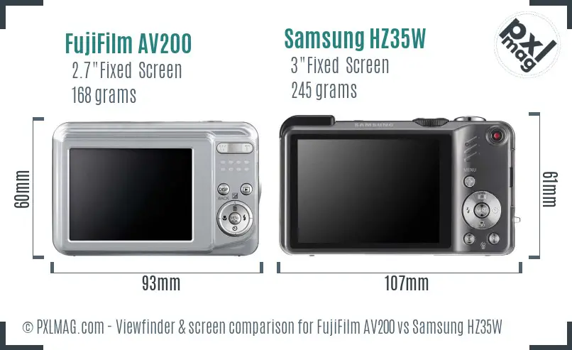 FujiFilm AV200 vs Samsung HZ35W Screen and Viewfinder comparison