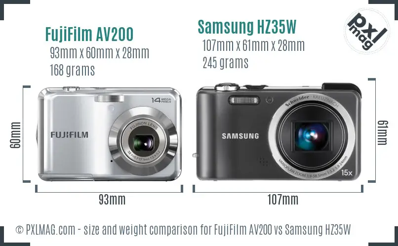 FujiFilm AV200 vs Samsung HZ35W size comparison