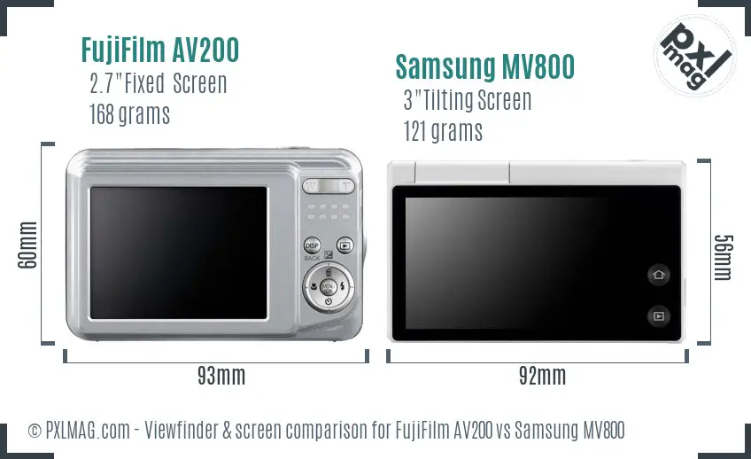 FujiFilm AV200 vs Samsung MV800 Screen and Viewfinder comparison