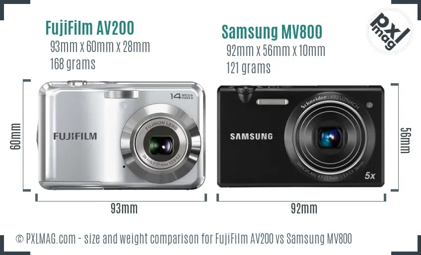FujiFilm AV200 vs Samsung MV800 size comparison