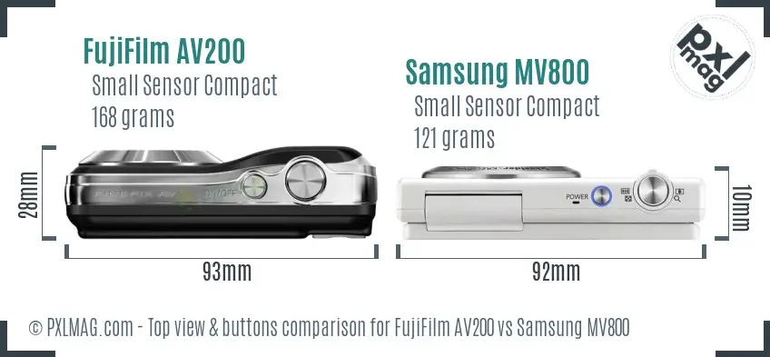 FujiFilm AV200 vs Samsung MV800 top view buttons comparison