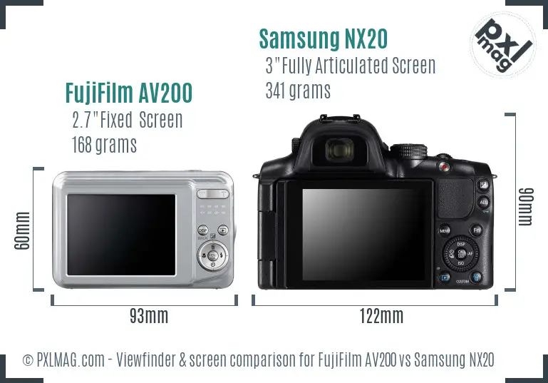 FujiFilm AV200 vs Samsung NX20 Screen and Viewfinder comparison