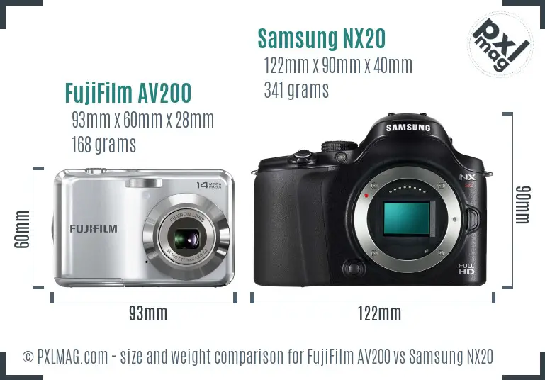 FujiFilm AV200 vs Samsung NX20 size comparison