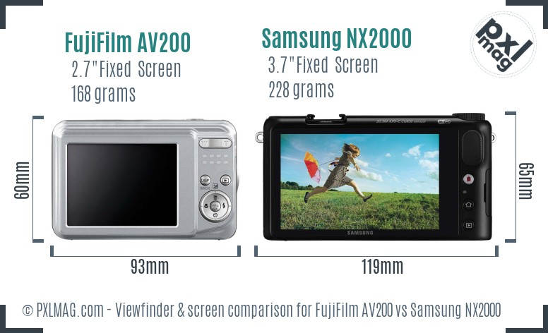 FujiFilm AV200 vs Samsung NX2000 Screen and Viewfinder comparison
