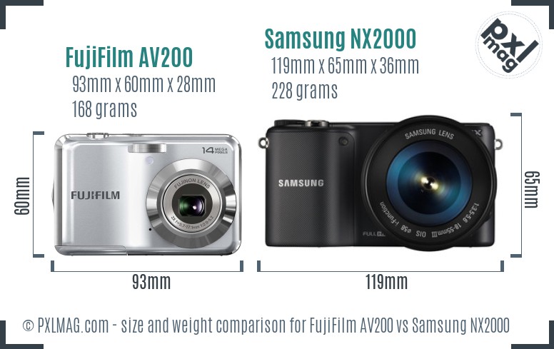 FujiFilm AV200 vs Samsung NX2000 size comparison FujiFilm AV200 vs Samsung NX2000 size comparison