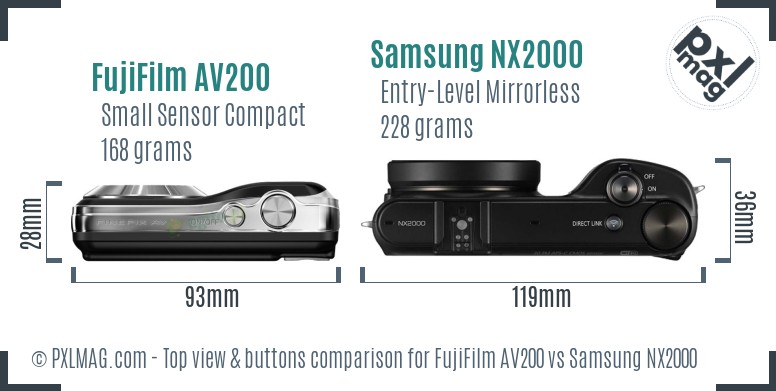 FujiFilm AV200 vs Samsung NX2000 top view buttons comparison
