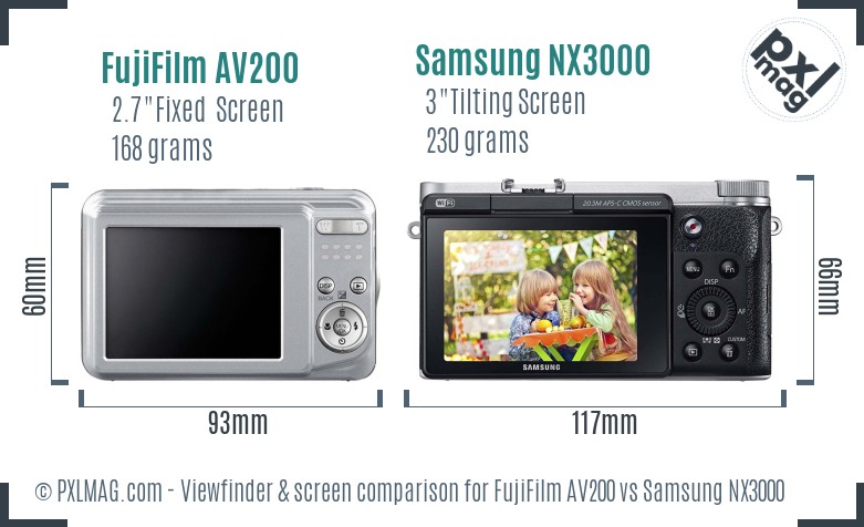 FujiFilm AV200 vs Samsung NX3000 Screen and Viewfinder comparison