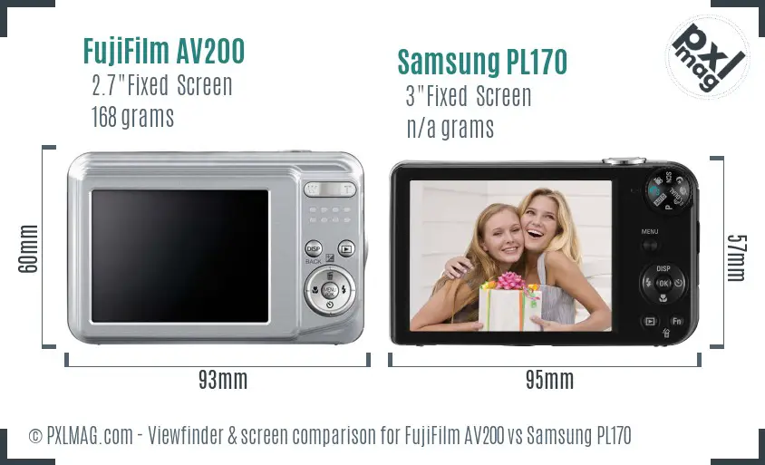 FujiFilm AV200 vs Samsung PL170 Screen and Viewfinder comparison