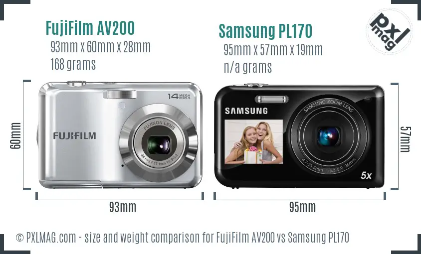 FujiFilm AV200 vs Samsung PL170 size comparison