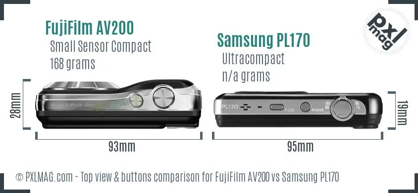 FujiFilm AV200 vs Samsung PL170 top view buttons comparison