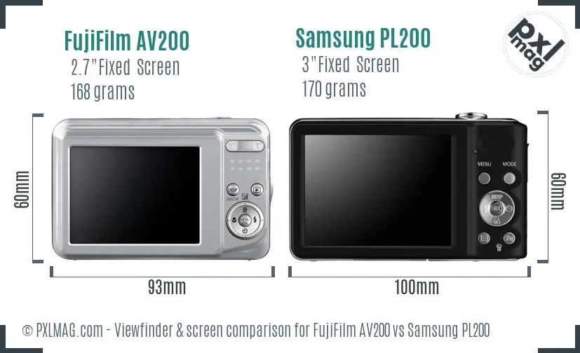 FujiFilm AV200 vs Samsung PL200 Screen and Viewfinder comparison FujiFilm AV200 vs Samsung PL200 Screen and Viewfinder comparison